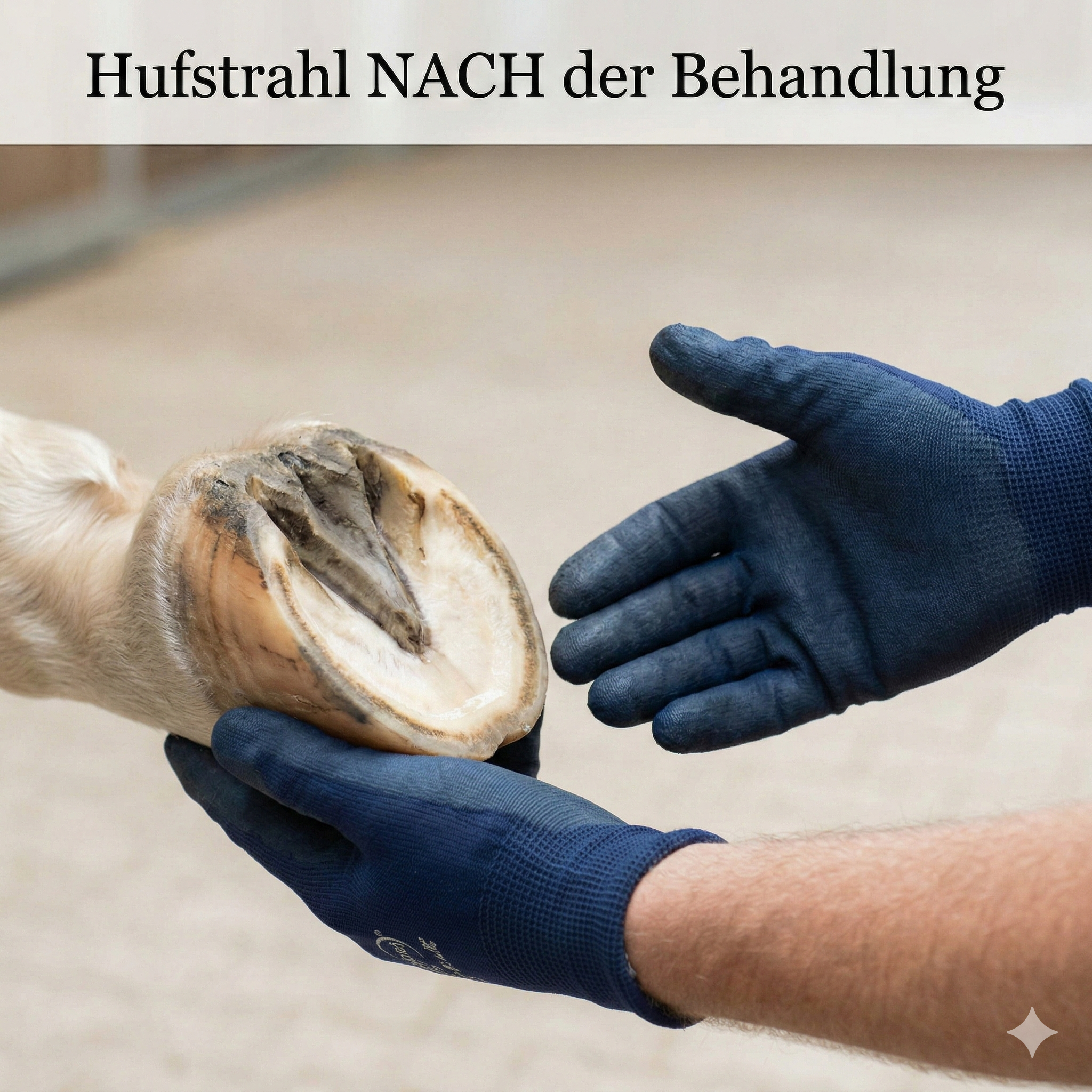 Regenerierter, gesunder Hufstrahl nach der Kur mit AnoKath StrahlSan gegen Hufbakterien.