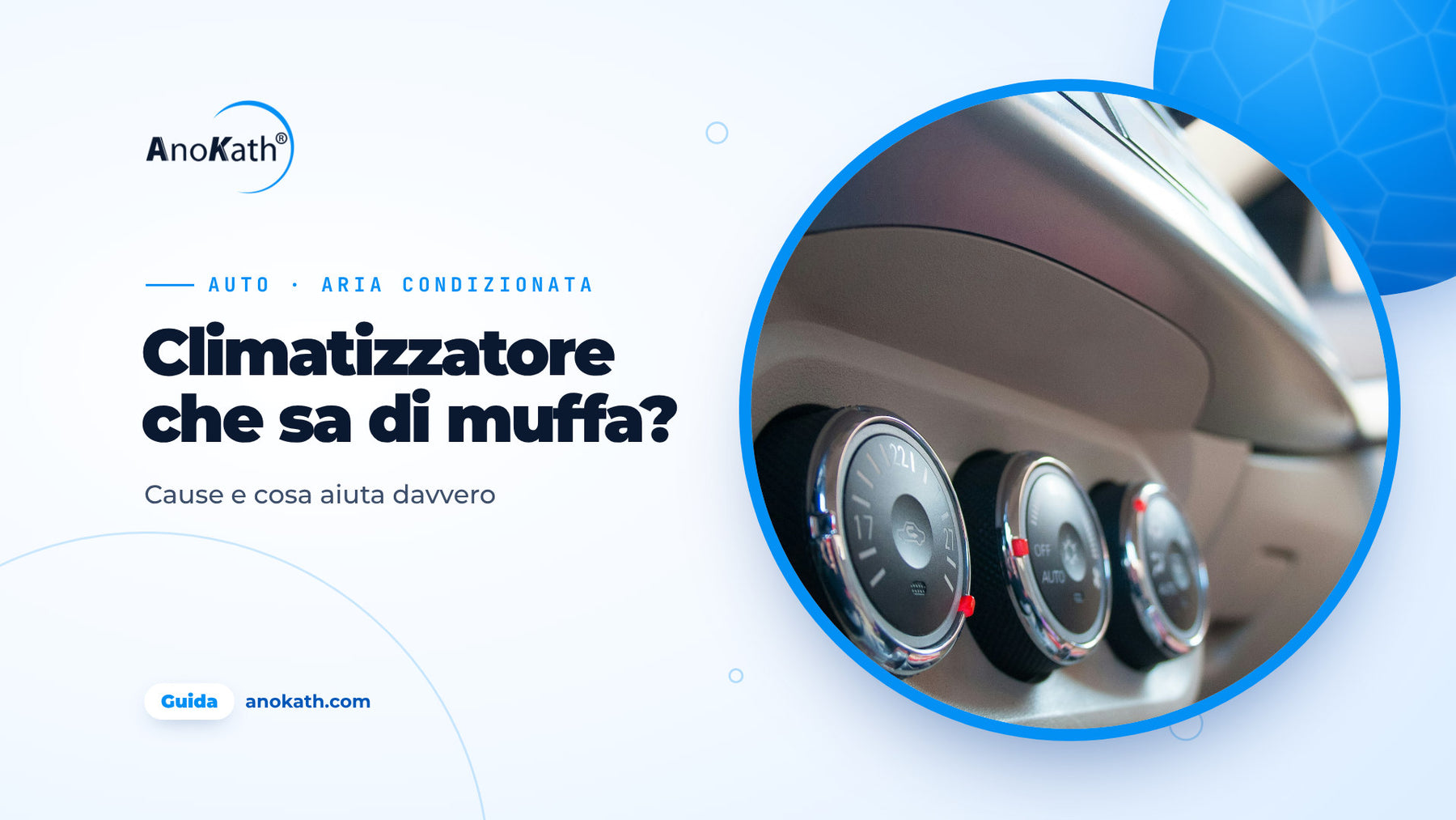 Comandi del climatizzatore di un’auto sul cruscotto, immagine di copertina della guida sull’aria condizionata dell’auto